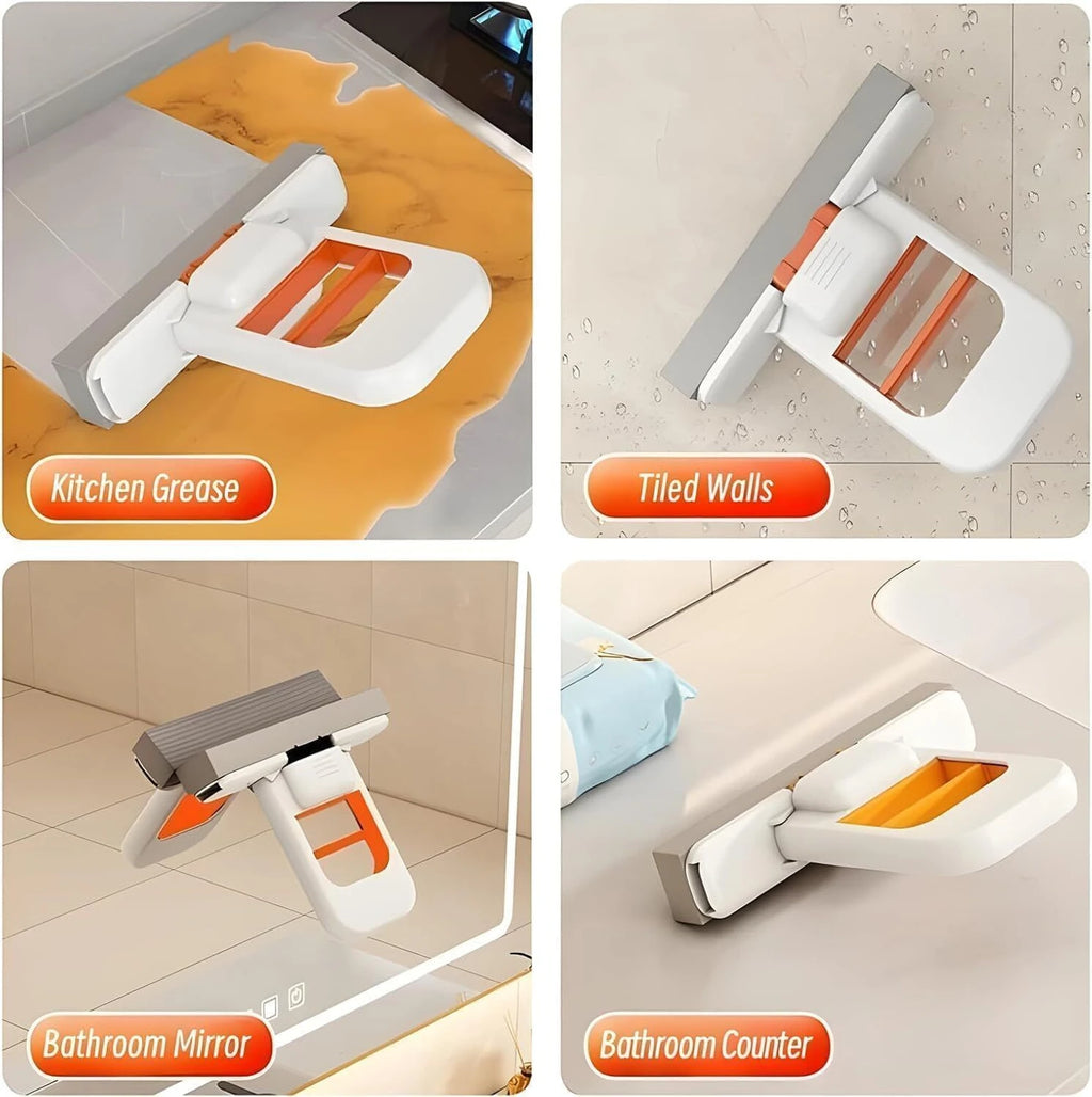 Mini Foldable Desktop Mop, Portable Cleaning Sponge Mop (with a Sponge Head), Mini Mop for Small Spaces, One-Hand Squeeze Handle & Replaceable Head, Wet/Dry Use