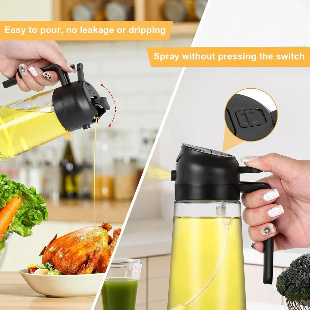 500ml 2 in 1 Olive Oil Sprayer and Oil Dispenser Bottle for Kitchen, Glass Oil Bottle with Premium Nozzle, Oil Sprayer for Air Fryer, Salad,BBQ,Roasting