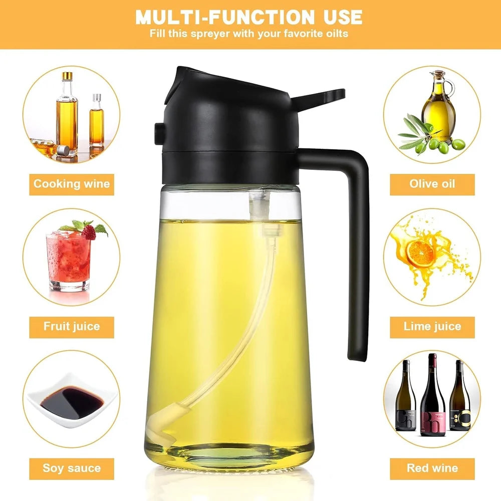 500ml 2 in 1 Olive Oil Sprayer and Oil Dispenser Bottle for Kitchen, Glass Oil Bottle with Premium Nozzle, Oil Sprayer for Air Fryer, Salad,BBQ,Roasting