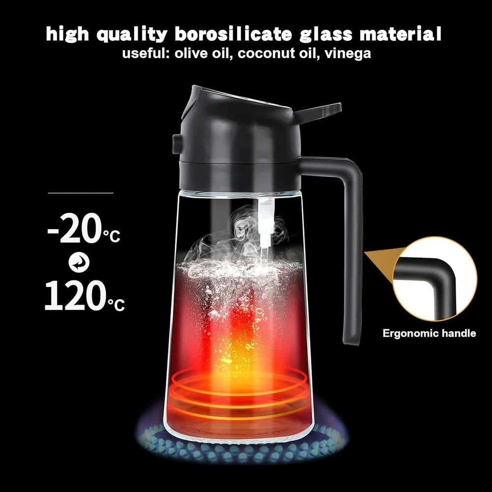 500ml 2 in 1 Olive Oil Sprayer and Oil Dispenser Bottle for Kitchen, Glass Oil Bottle with Premium Nozzle, Oil Sprayer for Air Fryer, Salad,BBQ,Roasting