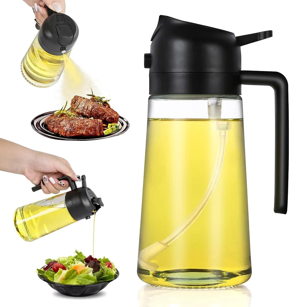 500ml 2 in 1 Olive Oil Sprayer and Oil Dispenser Bottle for Kitchen, Glass Oil Bottle with Premium Nozzle, Oil Sprayer for Air Fryer, Salad,BBQ,Roasting