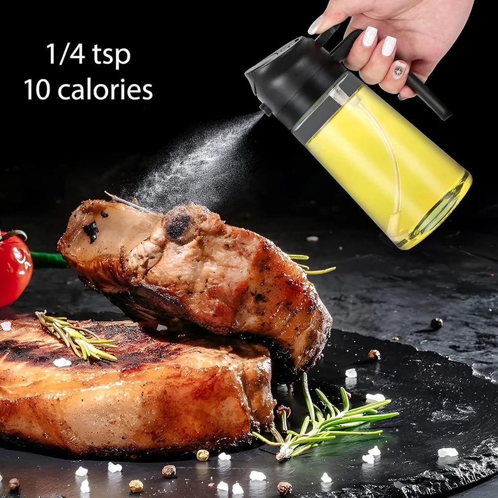 500ml 2 in 1 Olive Oil Sprayer and Oil Dispenser Bottle for Kitchen, Glass Oil Bottle with Premium Nozzle, Oil Sprayer for Air Fryer, Salad,BBQ,Roasting