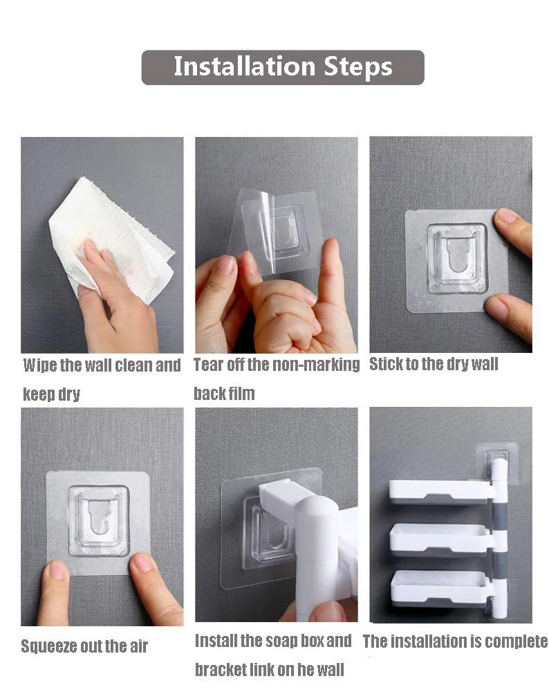 3 Layer Soap Holder Bathroom Shower and Kitchen Wall Mounted Rotatable Soap Holder Saver Box